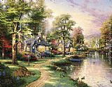 Thomas Kinkade Hometown Lake painting